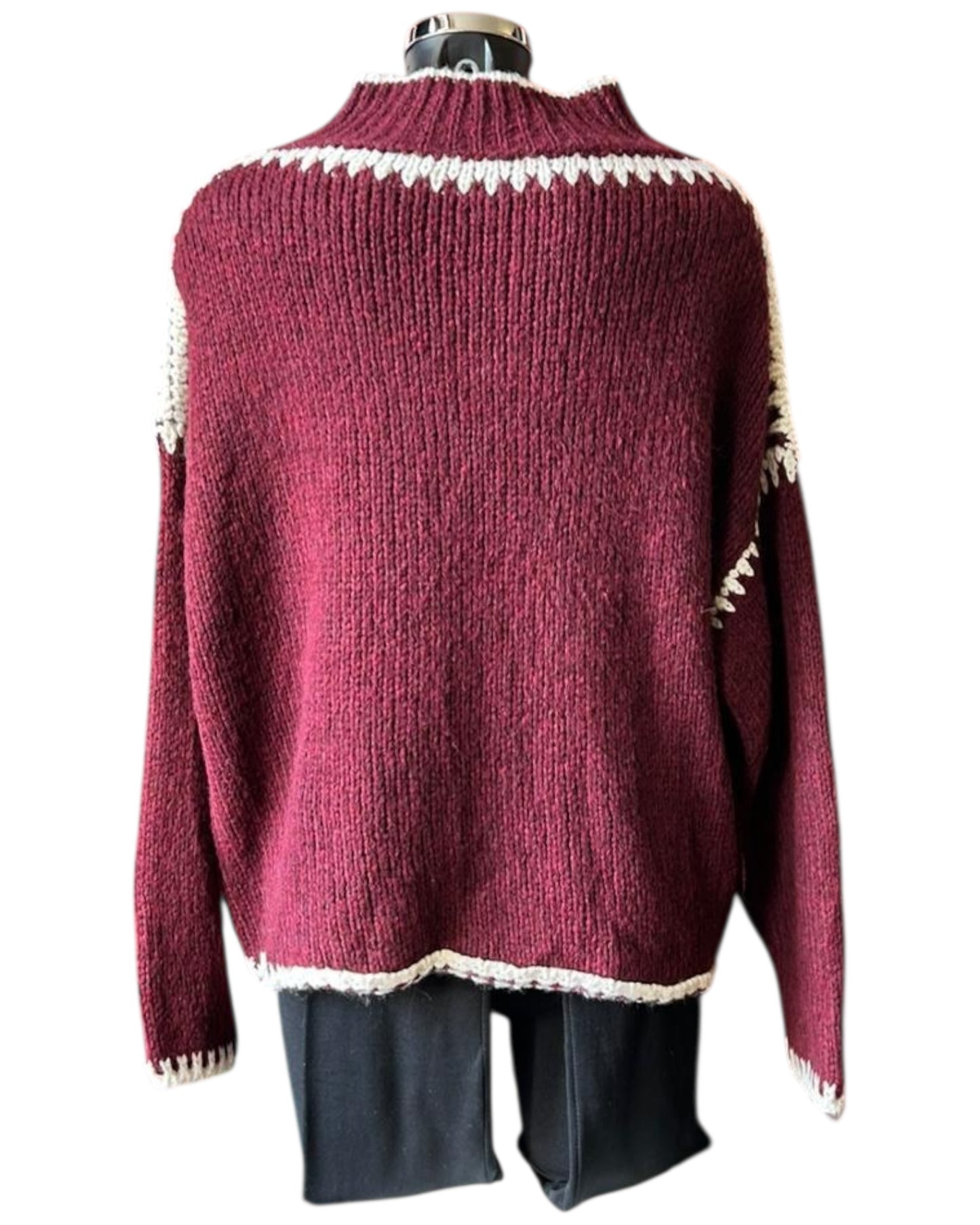 Jessie contrast stitch high neck jumper - Bordeaux