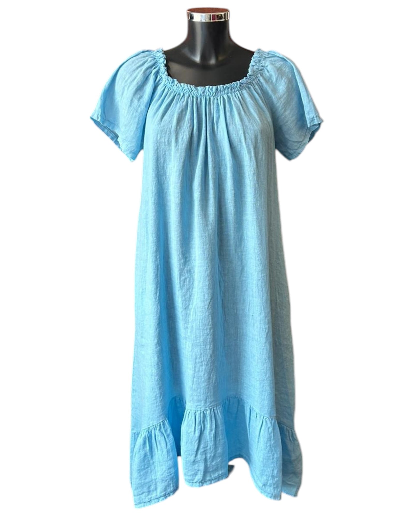 Maisie linen long on/off shoulder dress - Blue