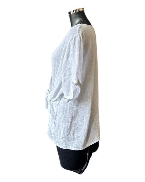 Casey range short sleeve tie front top - White