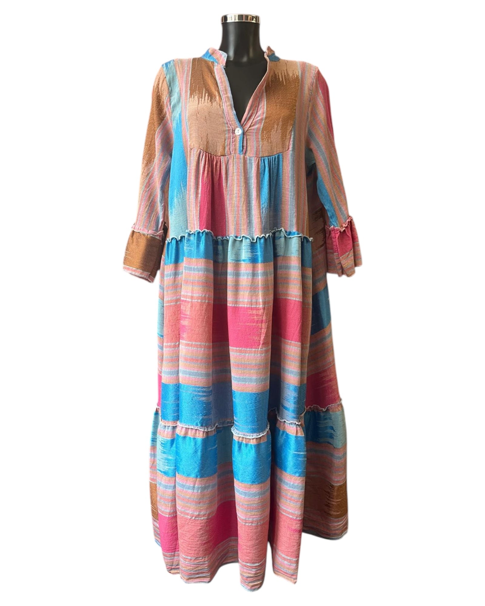 Ibiza range vibrant long dress - Blue & pink mix