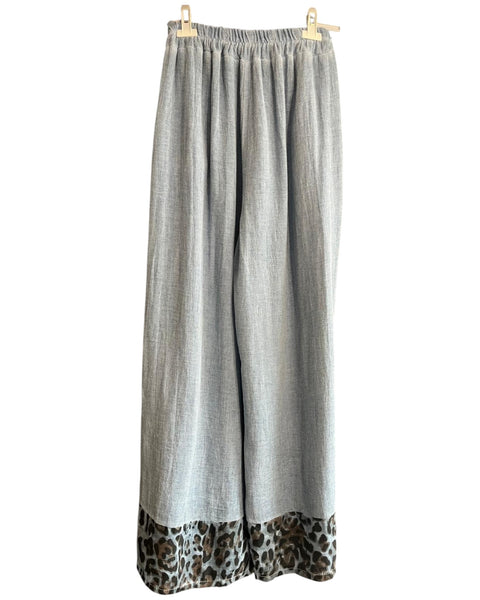 Casey range wide leg animal trim trousers - Pale blue