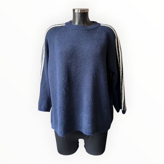 Ada striped arm soft knit jumper - Navy