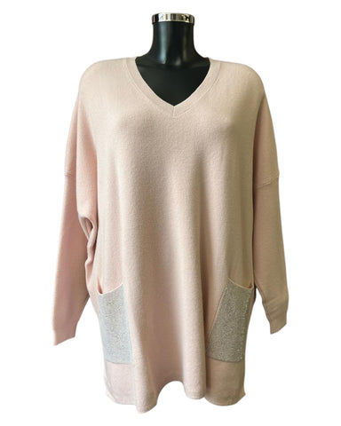 Alina v neck sparkle pocket jumper - Pink