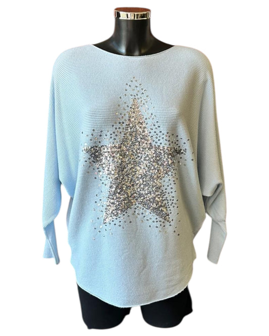Pippa sparkle star batwing jumper - Blue