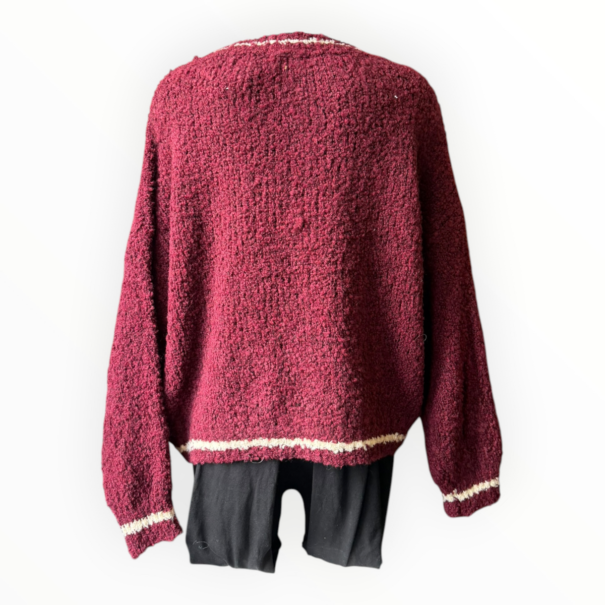 Helena boucle knit contrast stripe jumper - Wine