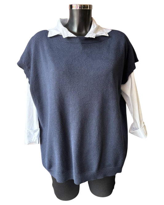 Yasmin 2 piece button back jumper & shirt - Navy