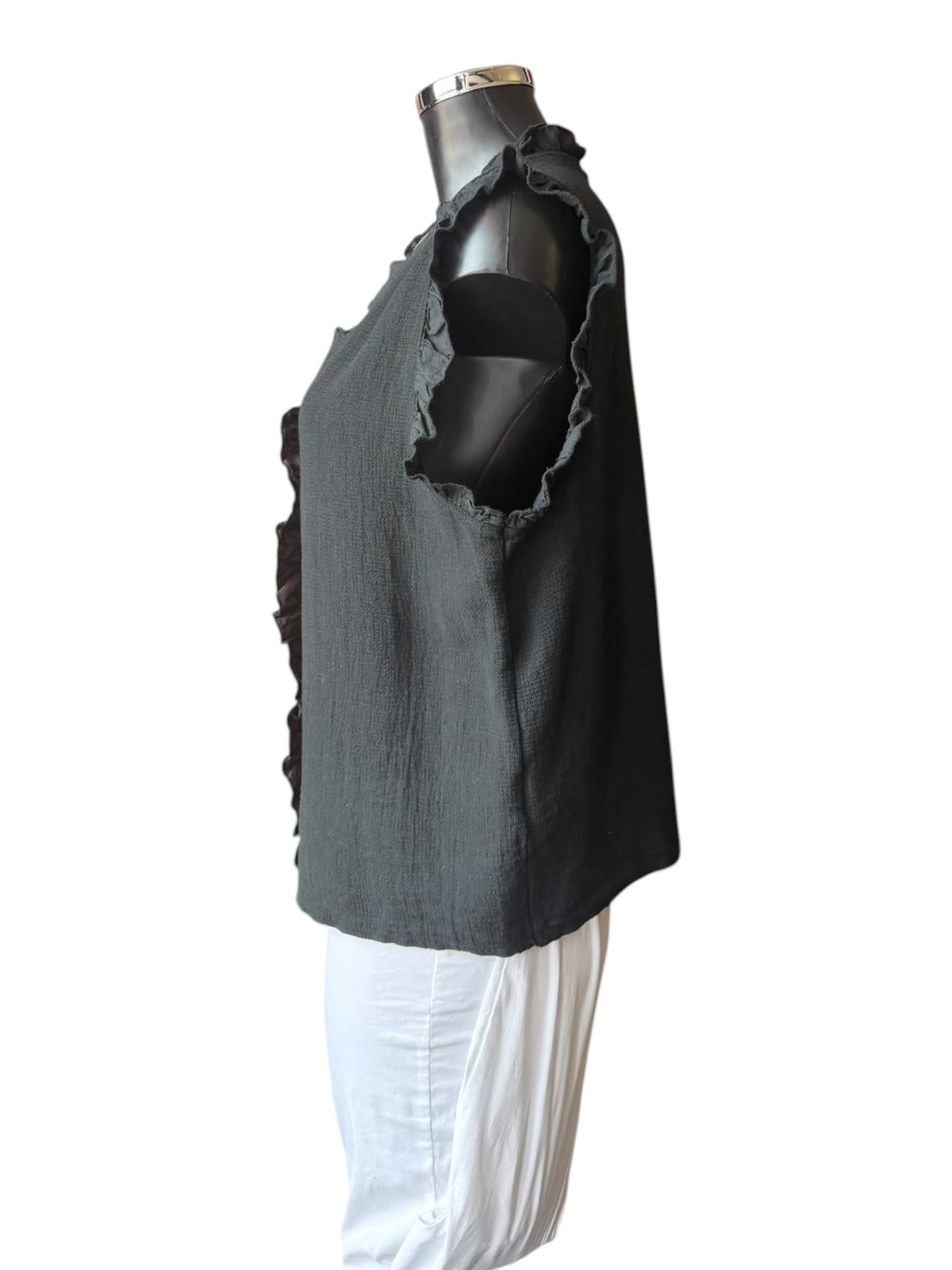 Casey range frill trim waistcoat top - Black