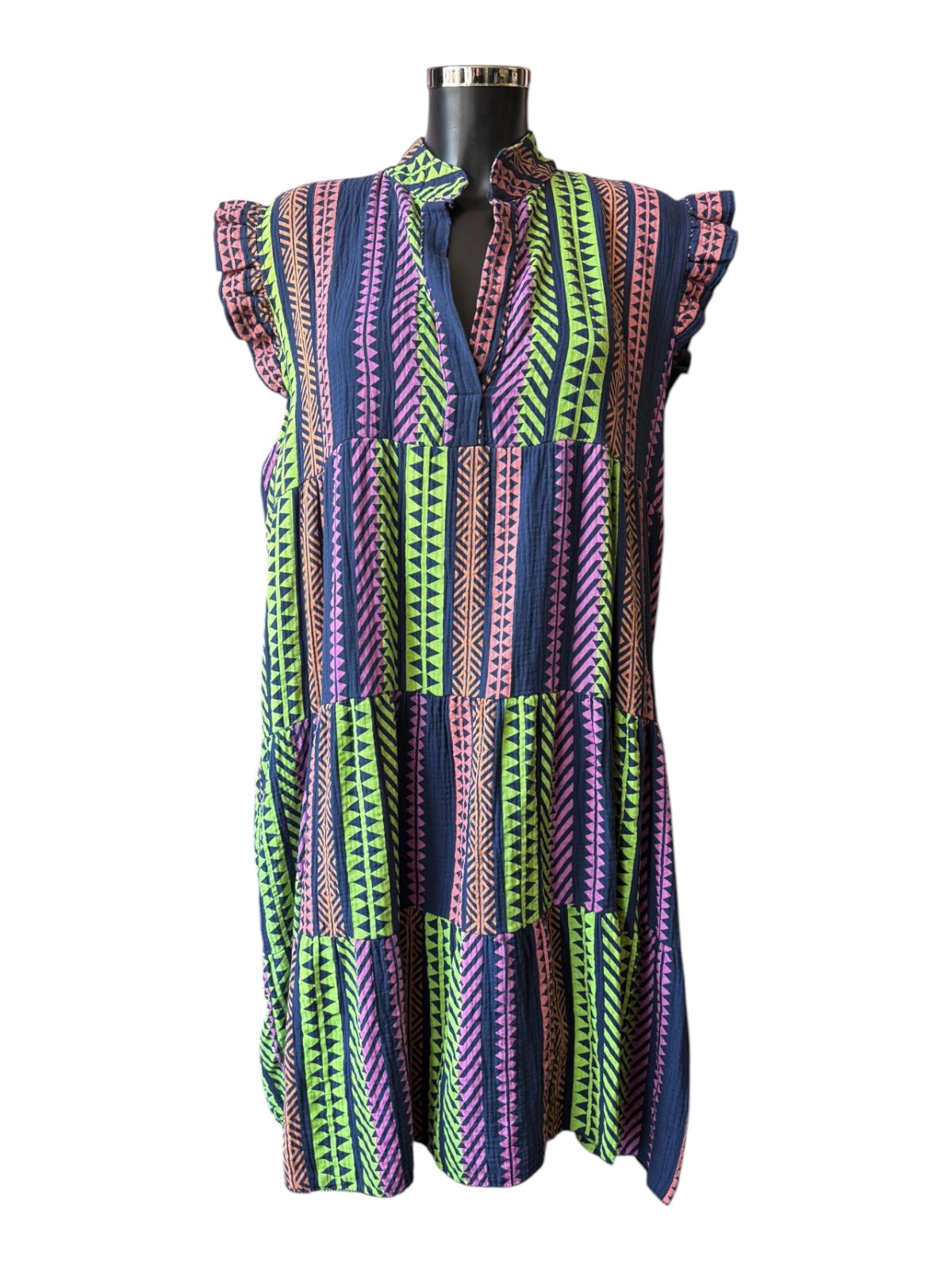 Kylie neon stripe navy smock dress