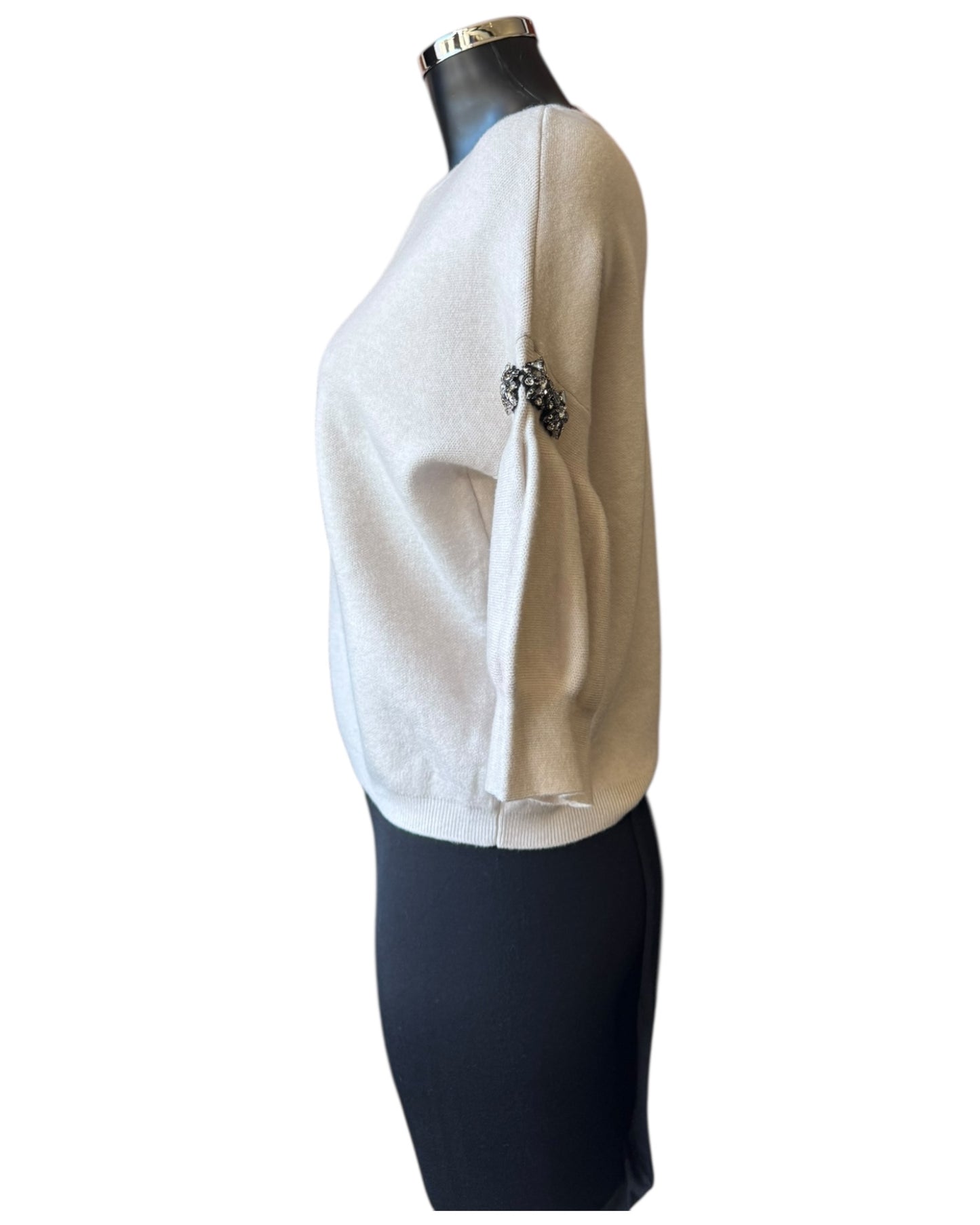 Eliza diamond puff sleeve short jumper - Beige