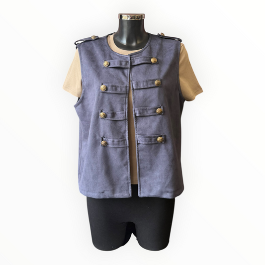 Moira suede feel military waistcoat - Navy