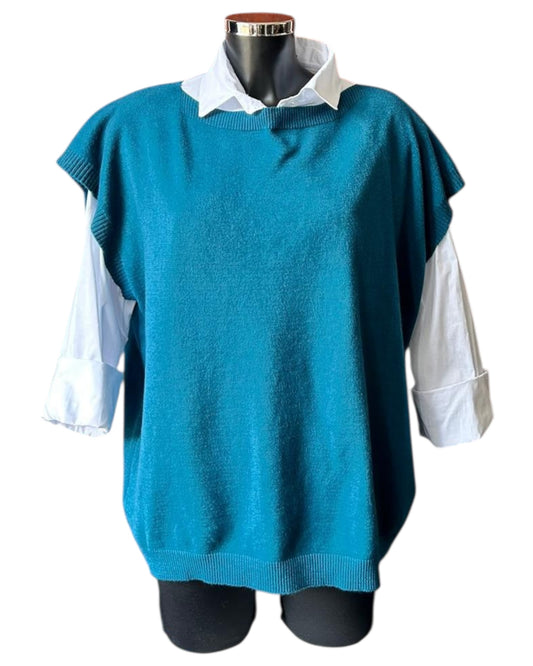 Yasmin 2 piece button back jumper & shirt  - Teal