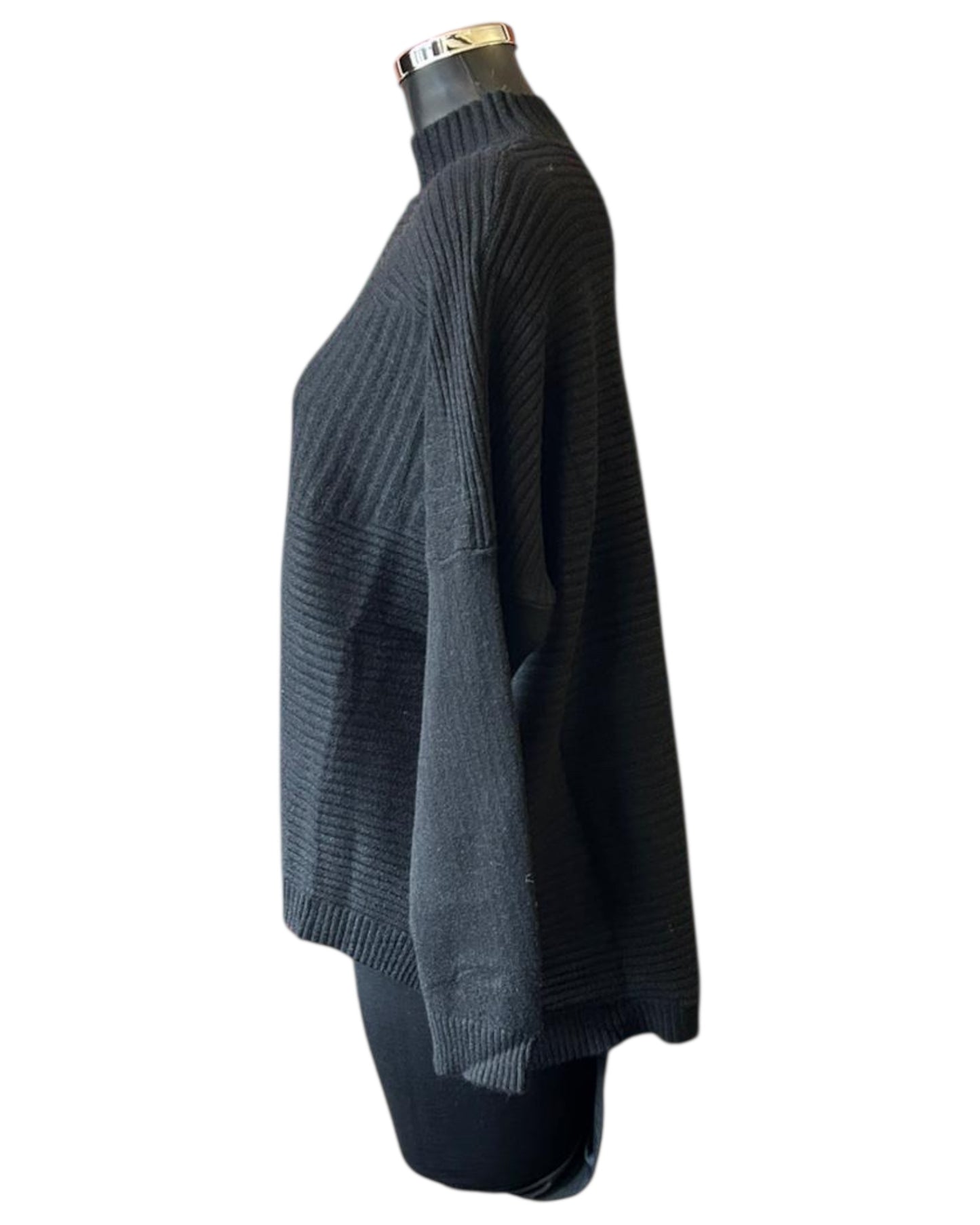 Zina boxy ribbed funnel neck soft knit jumper - Black