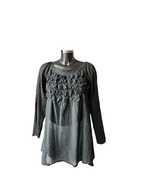 Sasha ruched smock tunic top - Black