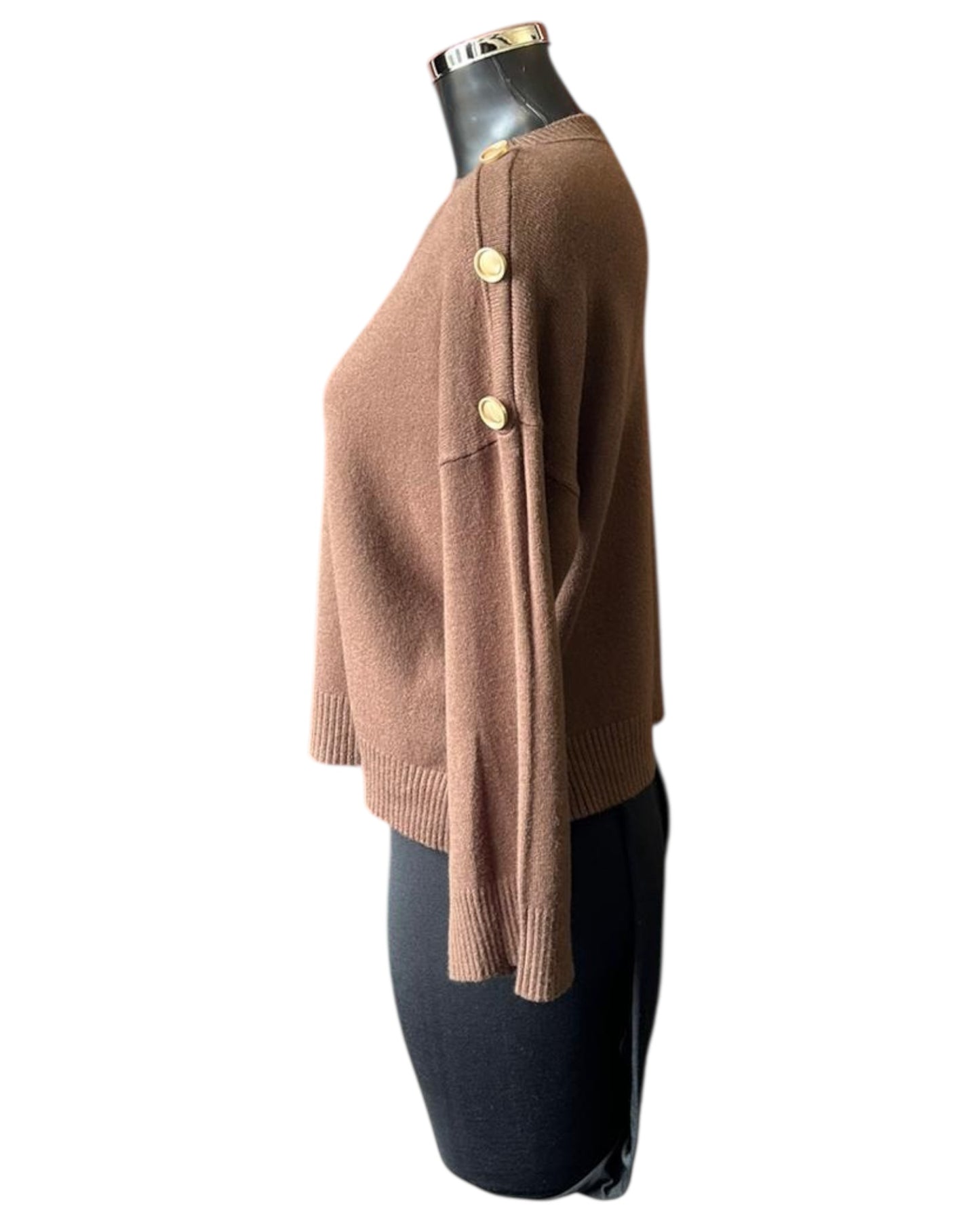 Valerie short button shoulder jumper - Chocolate