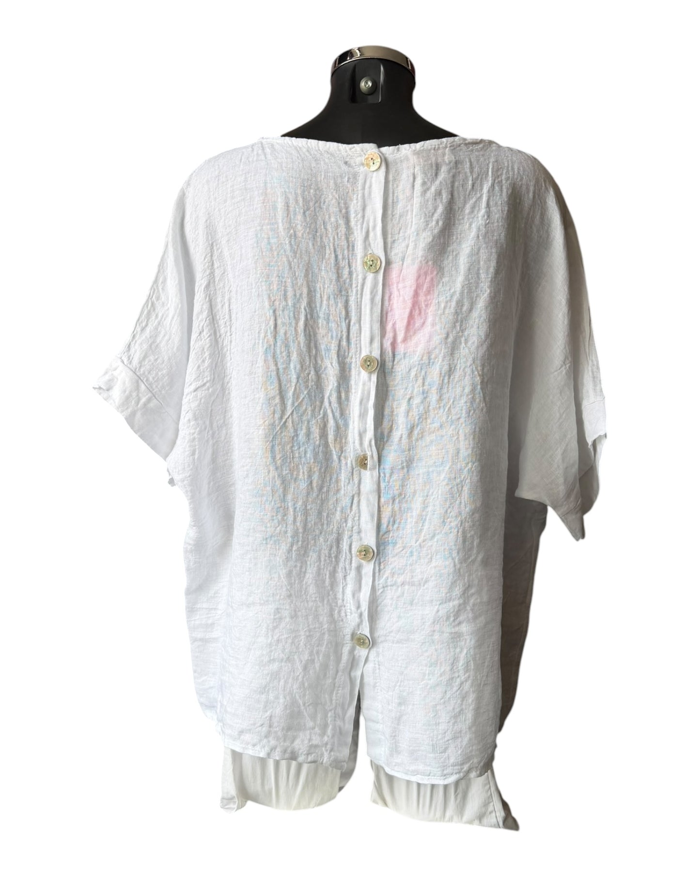 Daisy linen button back pocket top - White