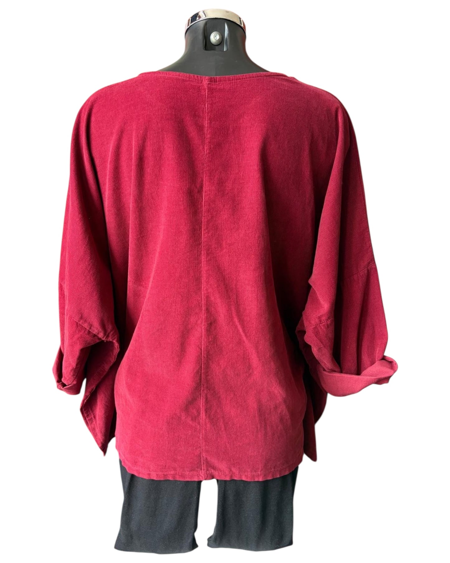 Gia needlecord quirky mock button top - Bordeaux
