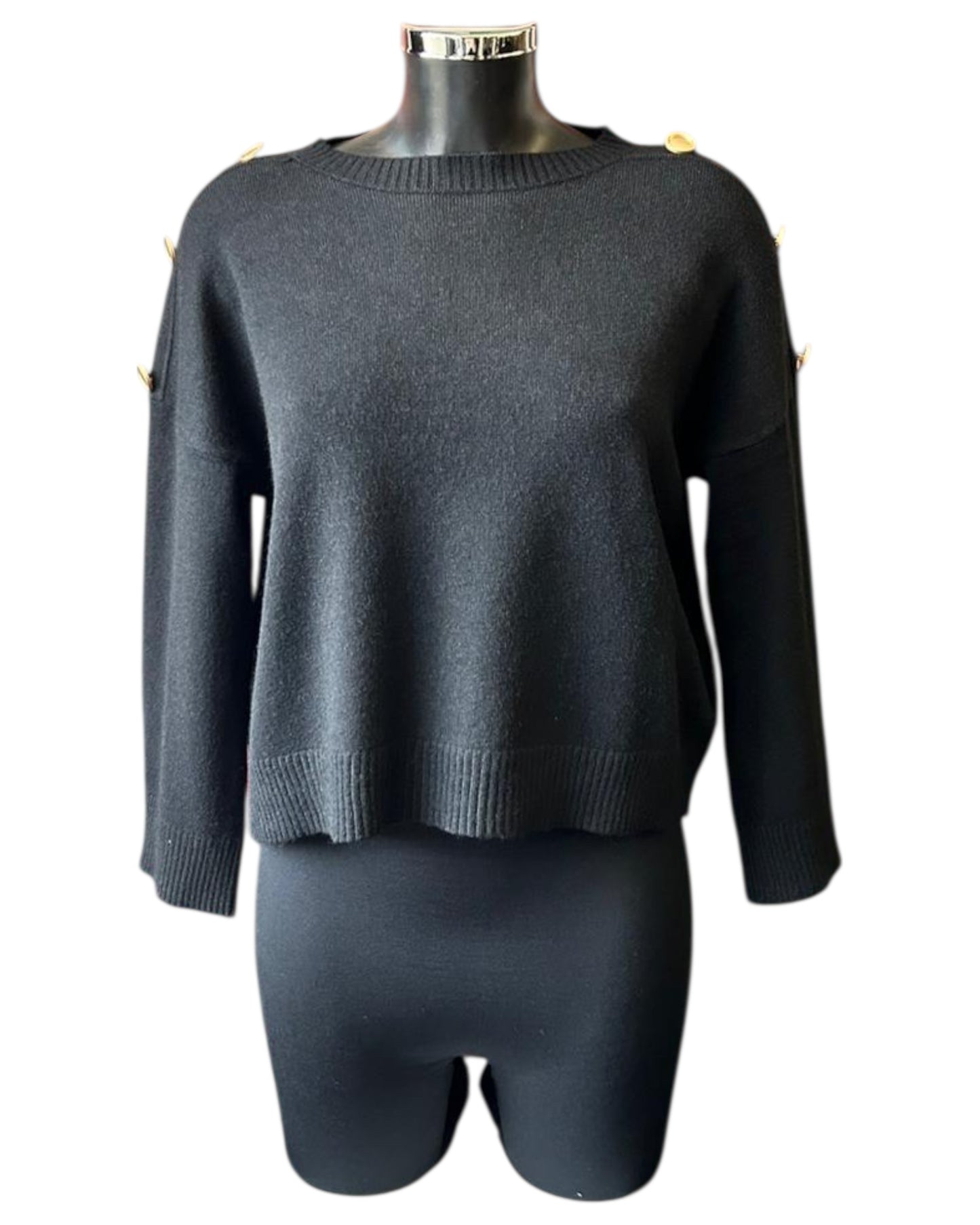 Valerie short button shoulder jumper - Black