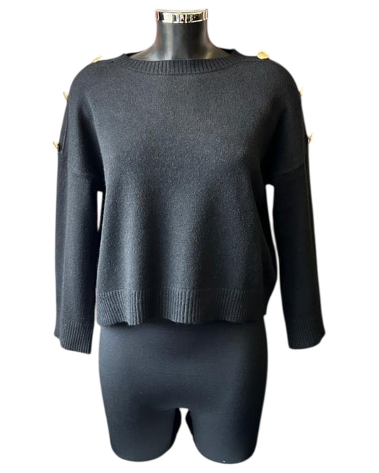 Valerie short button shoulder jumper - Black