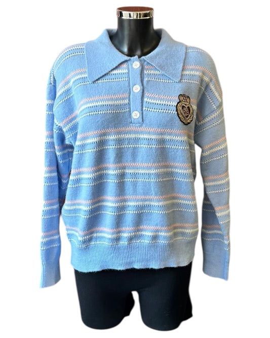 Erica striped crest emblem jumper - Blue