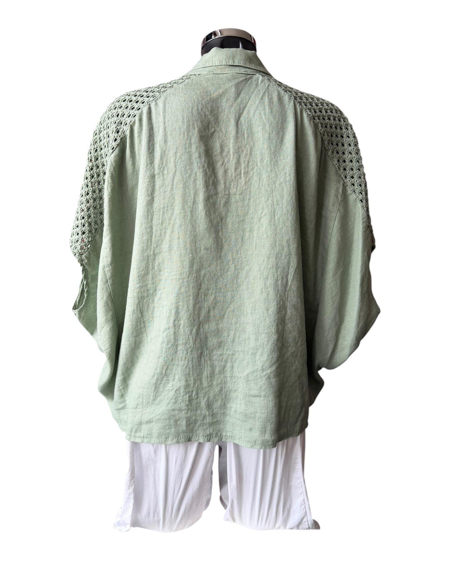 Pippa shaped shirt with open knit shoulder - Khaki