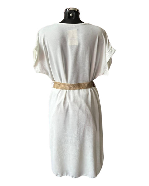 Lucy v neck dress and belt - Ivory