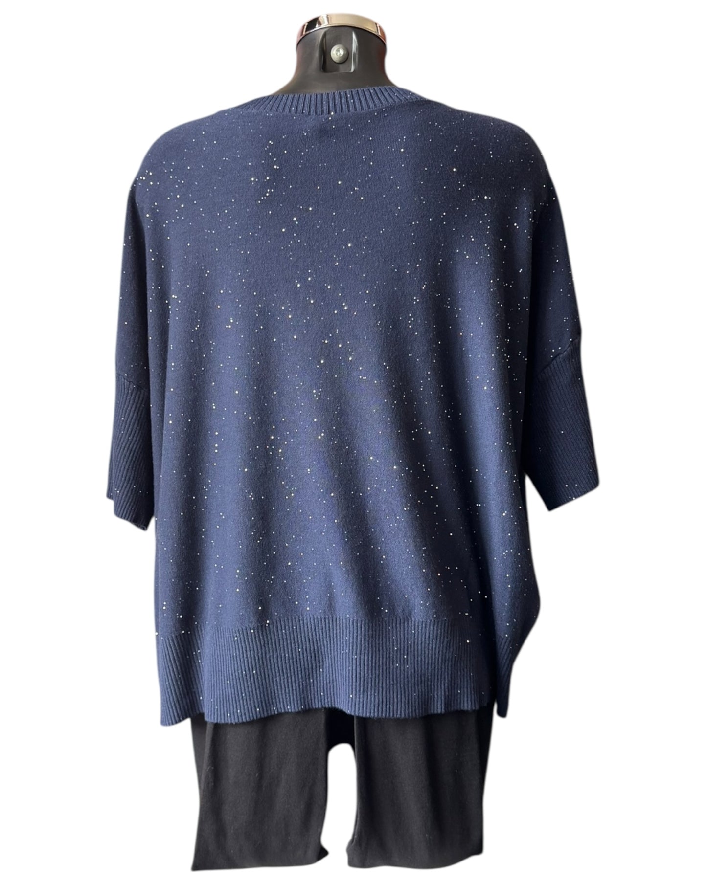 Eva sparkle knit half sleeve jumper - Navy