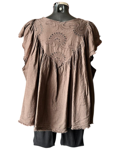 Rosa v neck cotton swing top - chocolate