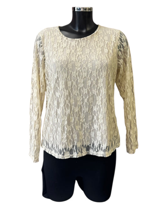 Gaynor round neck crochet lace top - Beige