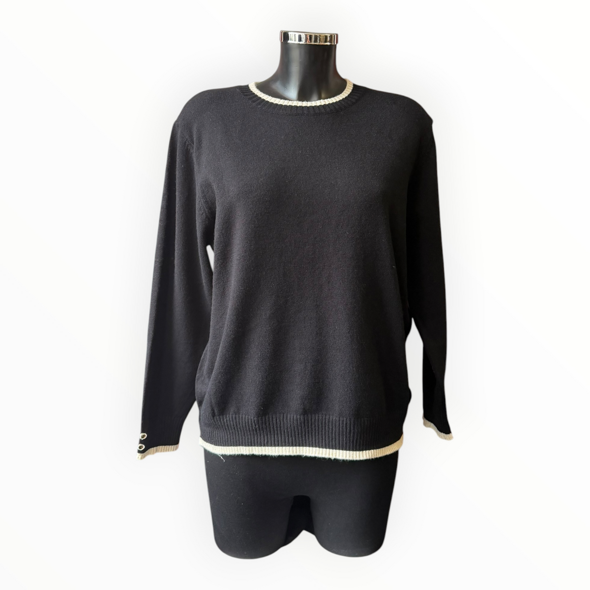 Morag round neck contrast trim jumper - Black