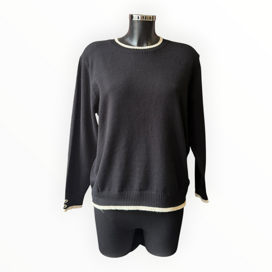 Morag round neck contrast trim jumper - Black