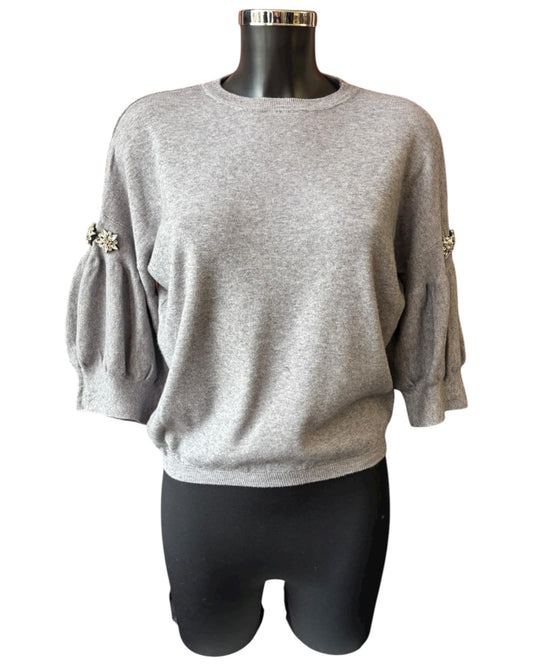 Eliza diamond puff sleeve short jumper - Grey