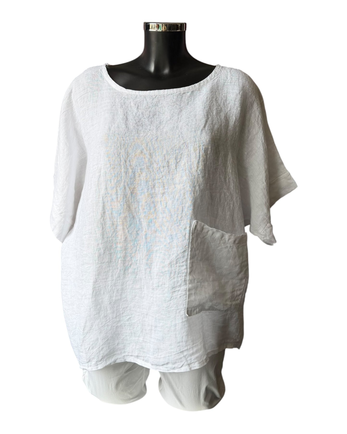 Daisy linen button back pocket top - White