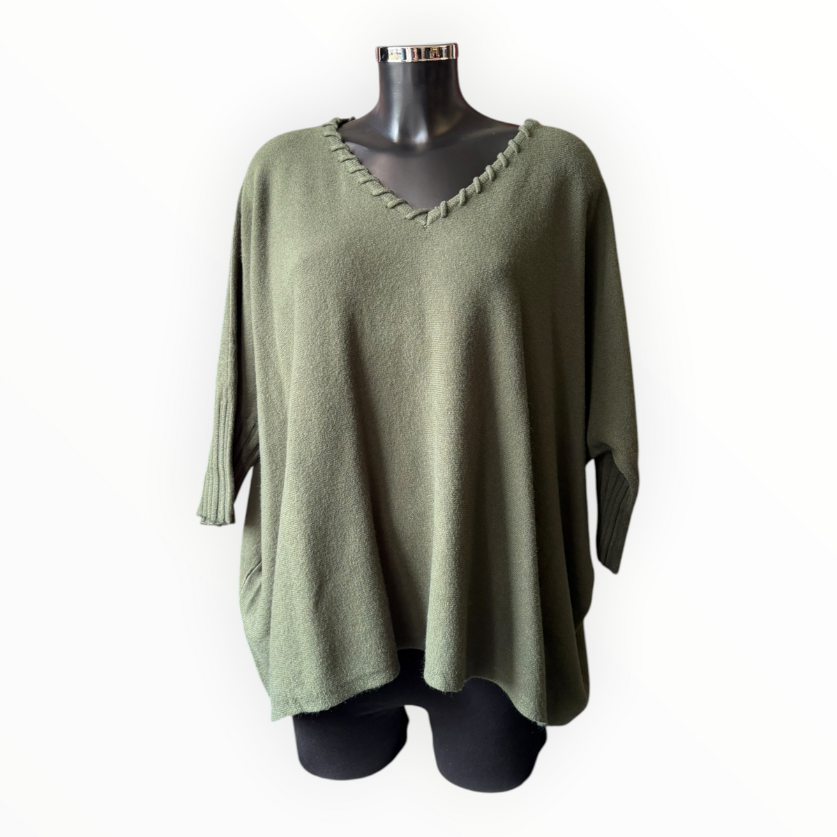 Melissa v neck relaxed fit jumper - Khaki
