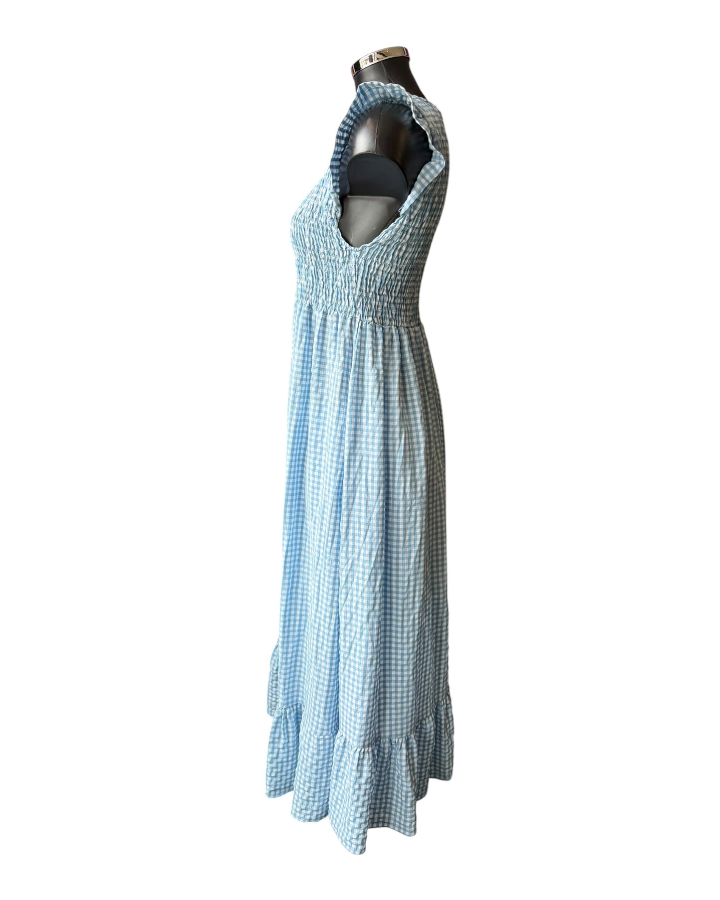 Gia gingham check shirred bust dress - blue