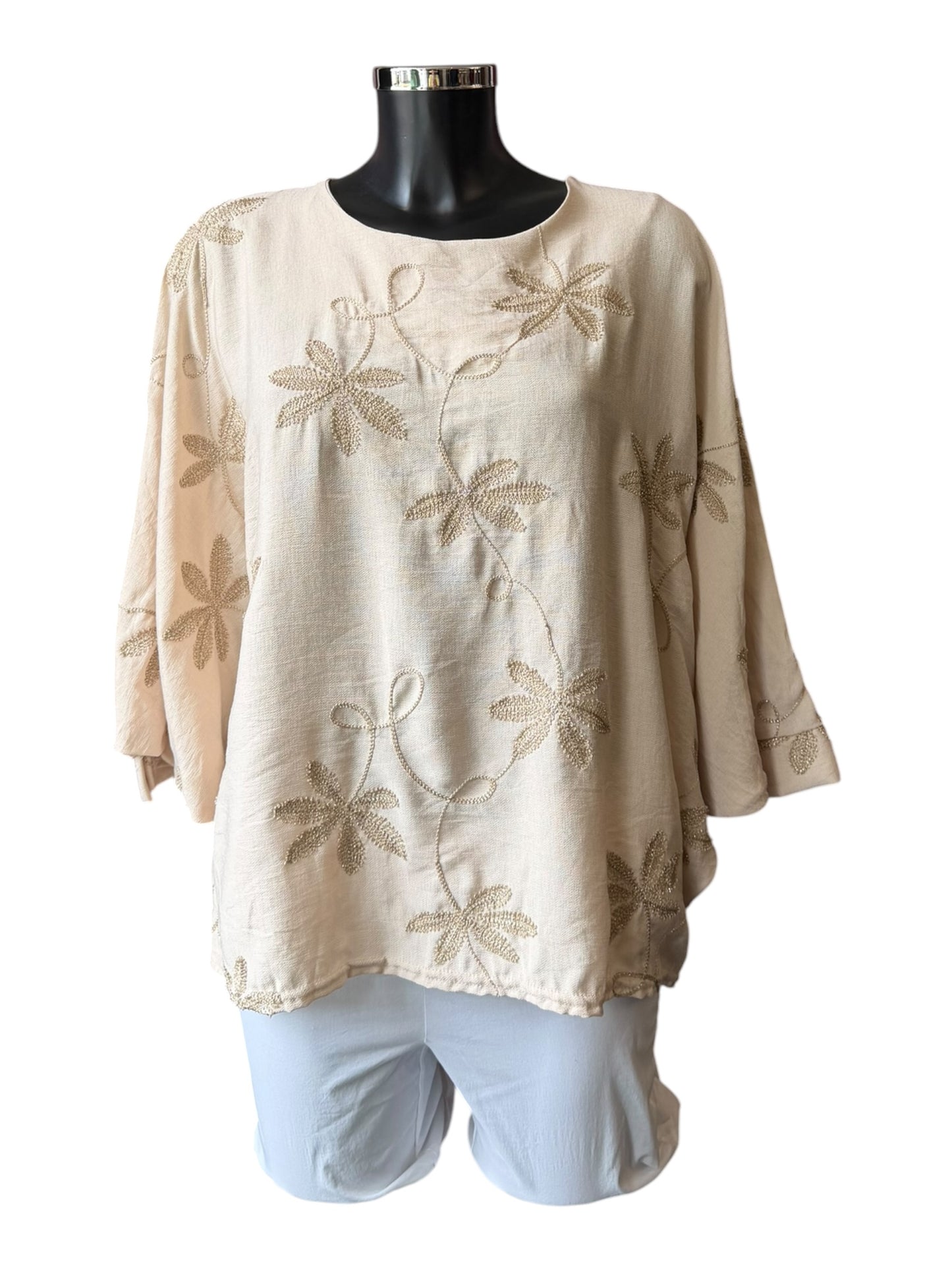 Emmy embroidered cape top - Beige