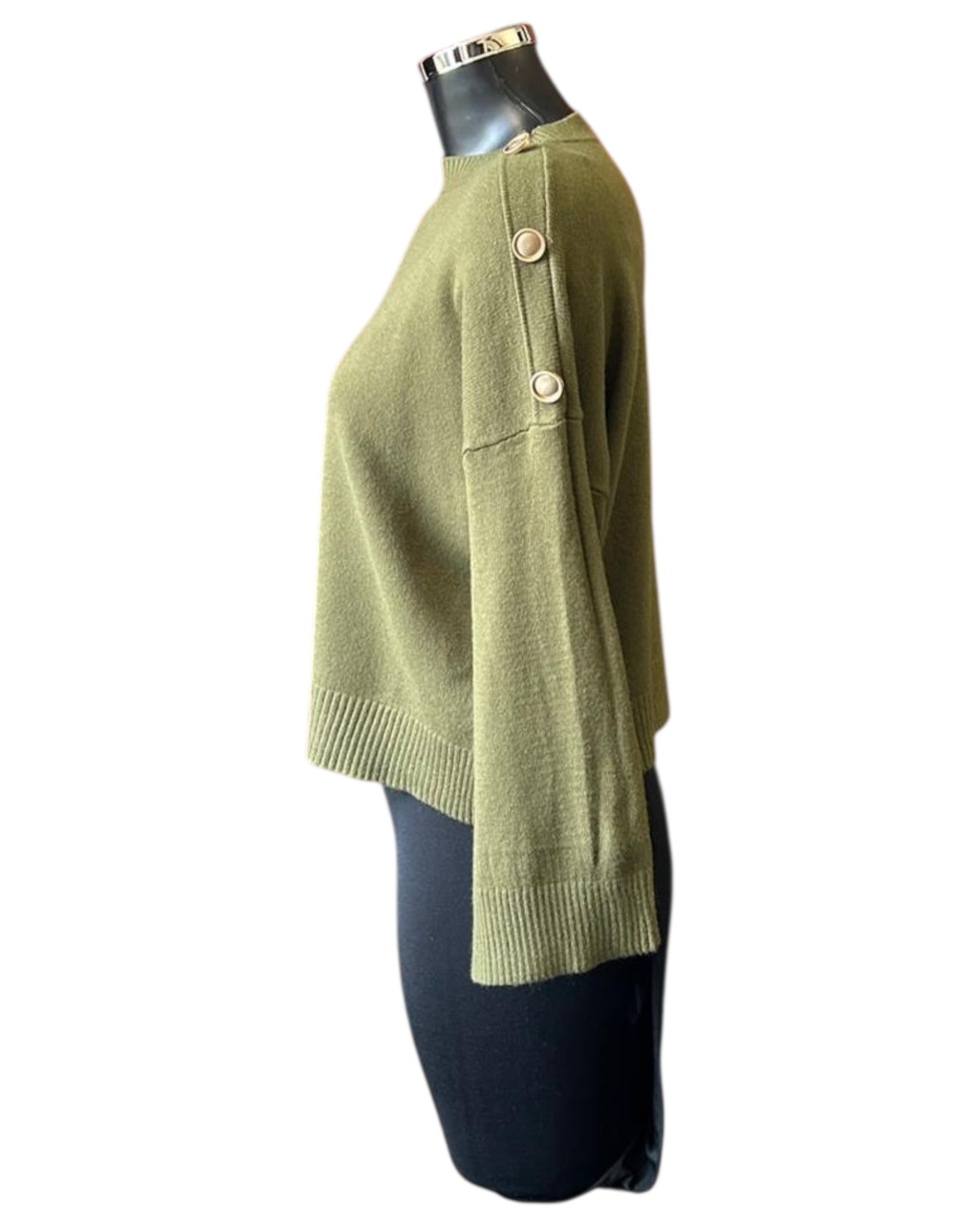 Valerie short button shoulder jumper - Khaki