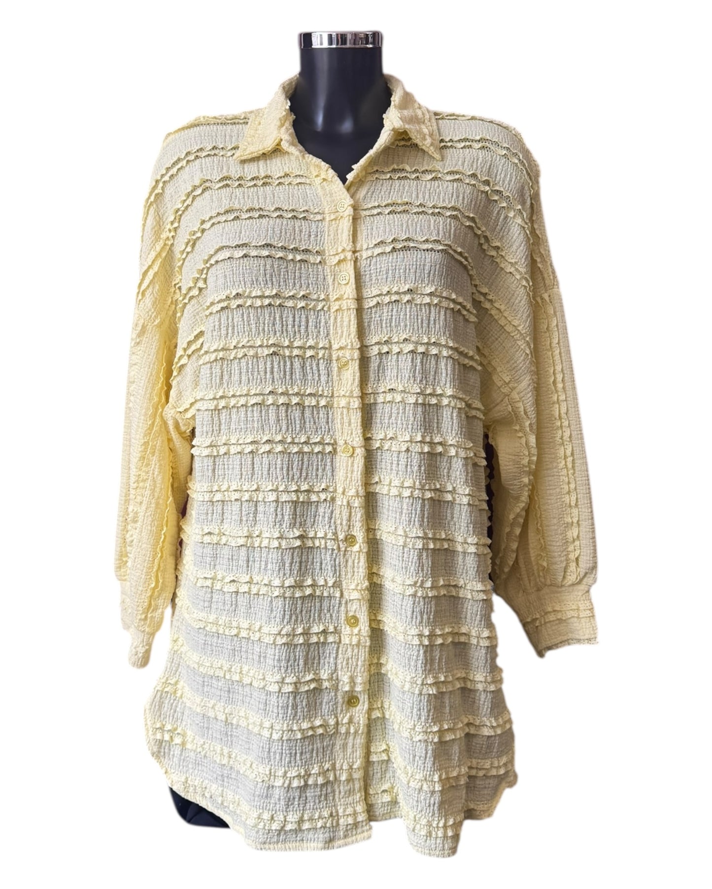 Tessa textured stripe shirt -Lemon