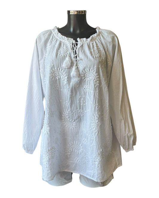 Tina applique boho tunic top - White