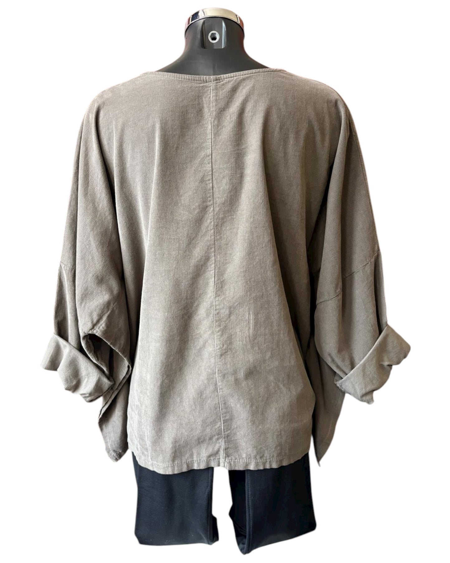 Gia needlecord quirky mock button top - Taupe