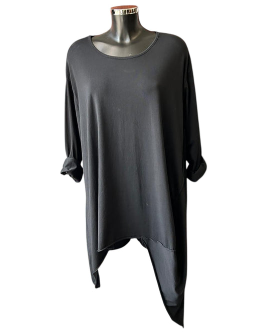 Ronnie dip sides tunic top - Black