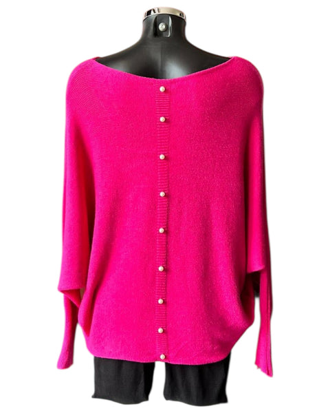 Cassie pearl back batwing jumper - Fuschia