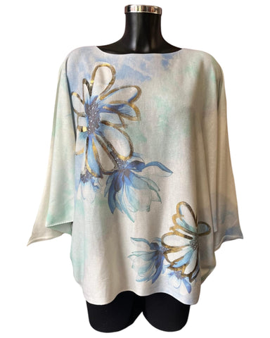 Cassidy lightweight large flower jumper - Blue mix