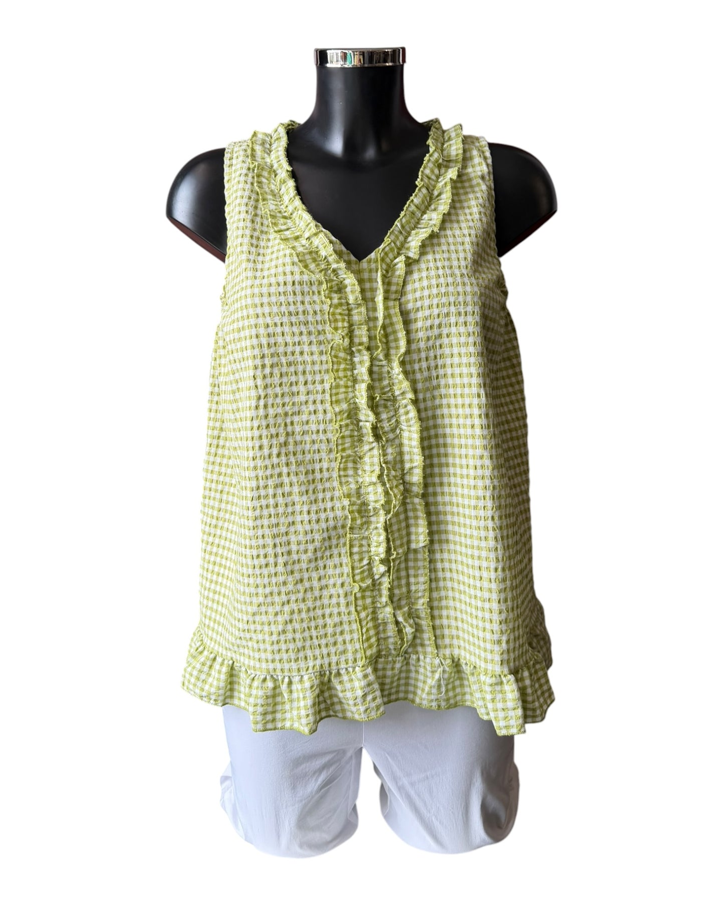 Gia gingham check sleeveless top - Lime