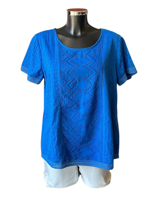 Orientique broderie cotton top - Electric Blue