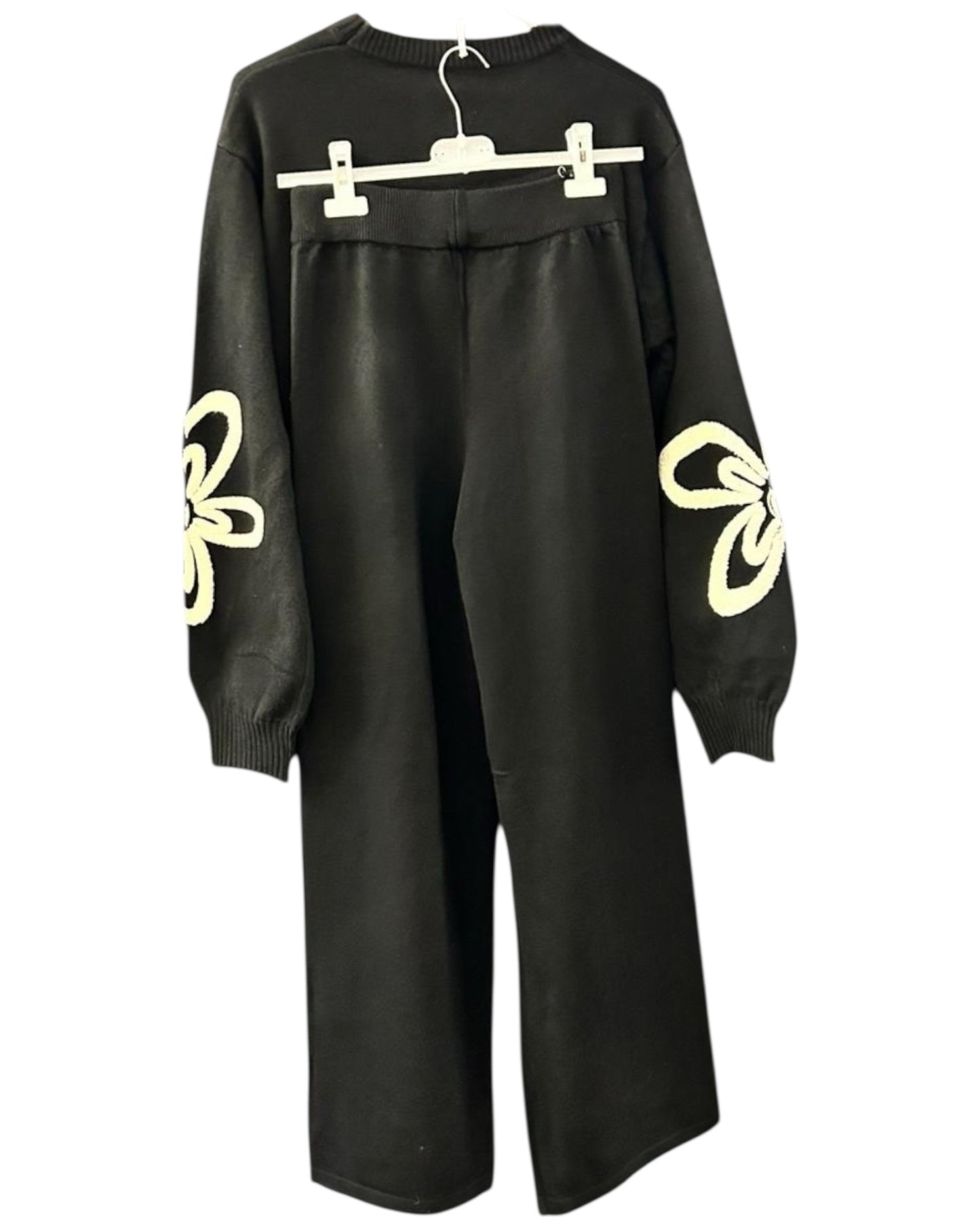 Milano flower range premium knit co ord trouser set - Black
