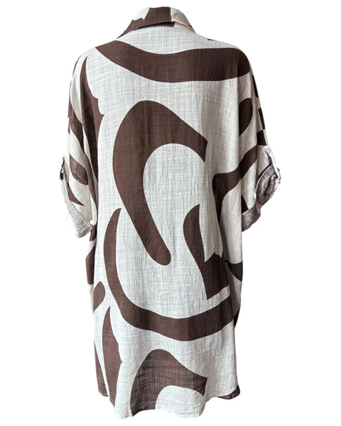 Nina brown print oversized shirt