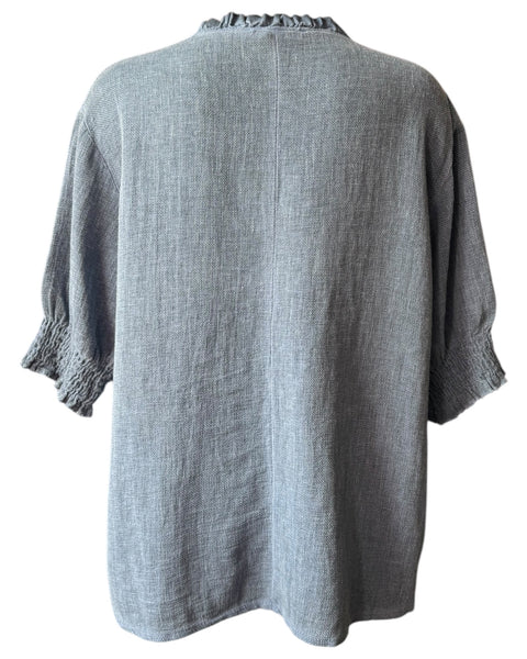 Casey range v neck shirred sleeve top - Navy