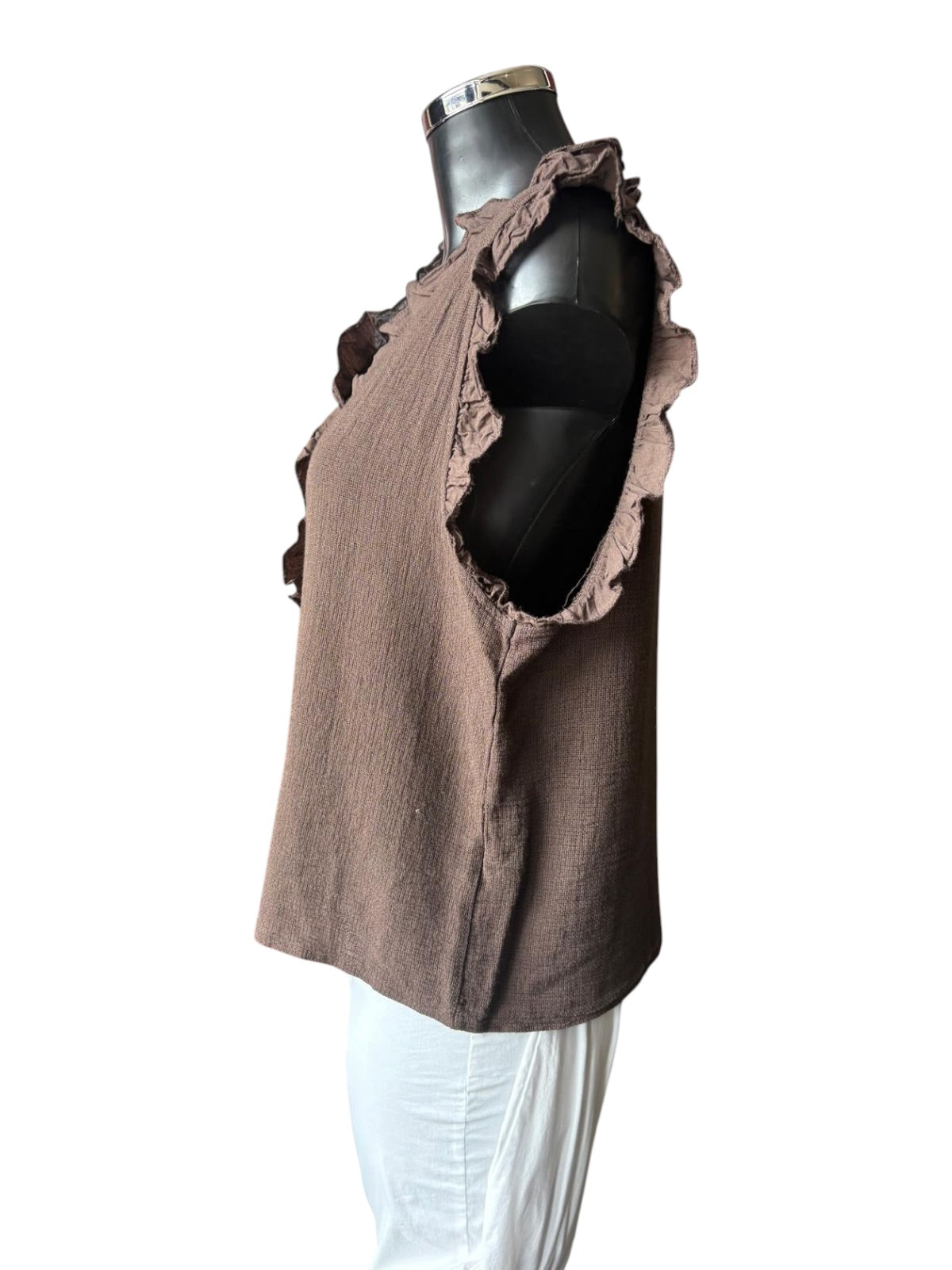 Casey range frill trim waistcoat top - Chocolate