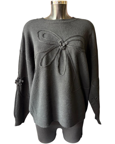 Iris appliqué ribbon flower jumper - Black