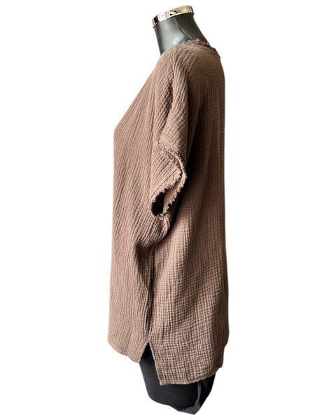 Louisa v neck cheesecloth top - Chocolate